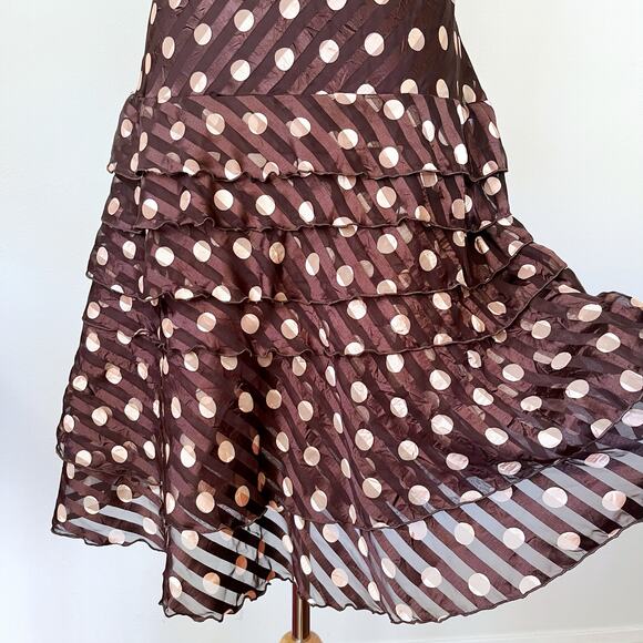 Vintage Y2K Polka Dot Brown Dress Cowl by Joseph Ribkoff // Size 10 Large - Picture 2 of 7
